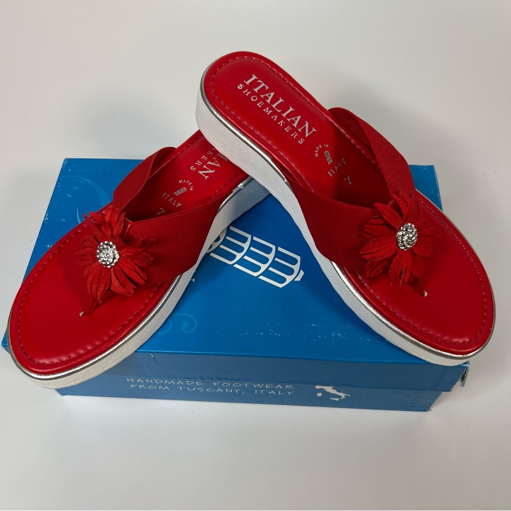 Italian Shoemakers Dandi Red Sandal with flower 🇺🇸